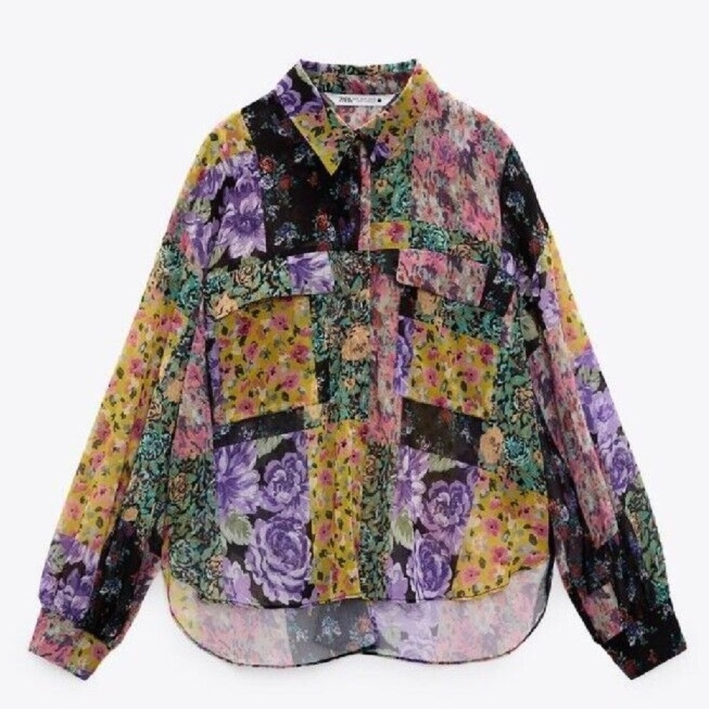 NWT Zara The Amelie Patchwork Floral Shirt | Whimsigoth Blouse | M - Picture 2 of 12